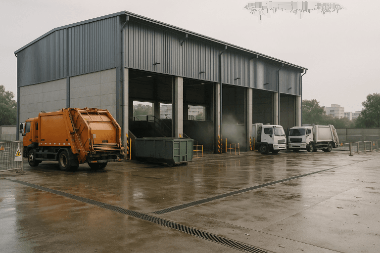 Industrial odor mitigation using AQE spray system in a waste and trash transfer station