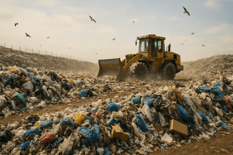 ndustrial high-pressure spray system controlling severe odors at a large trash landfill