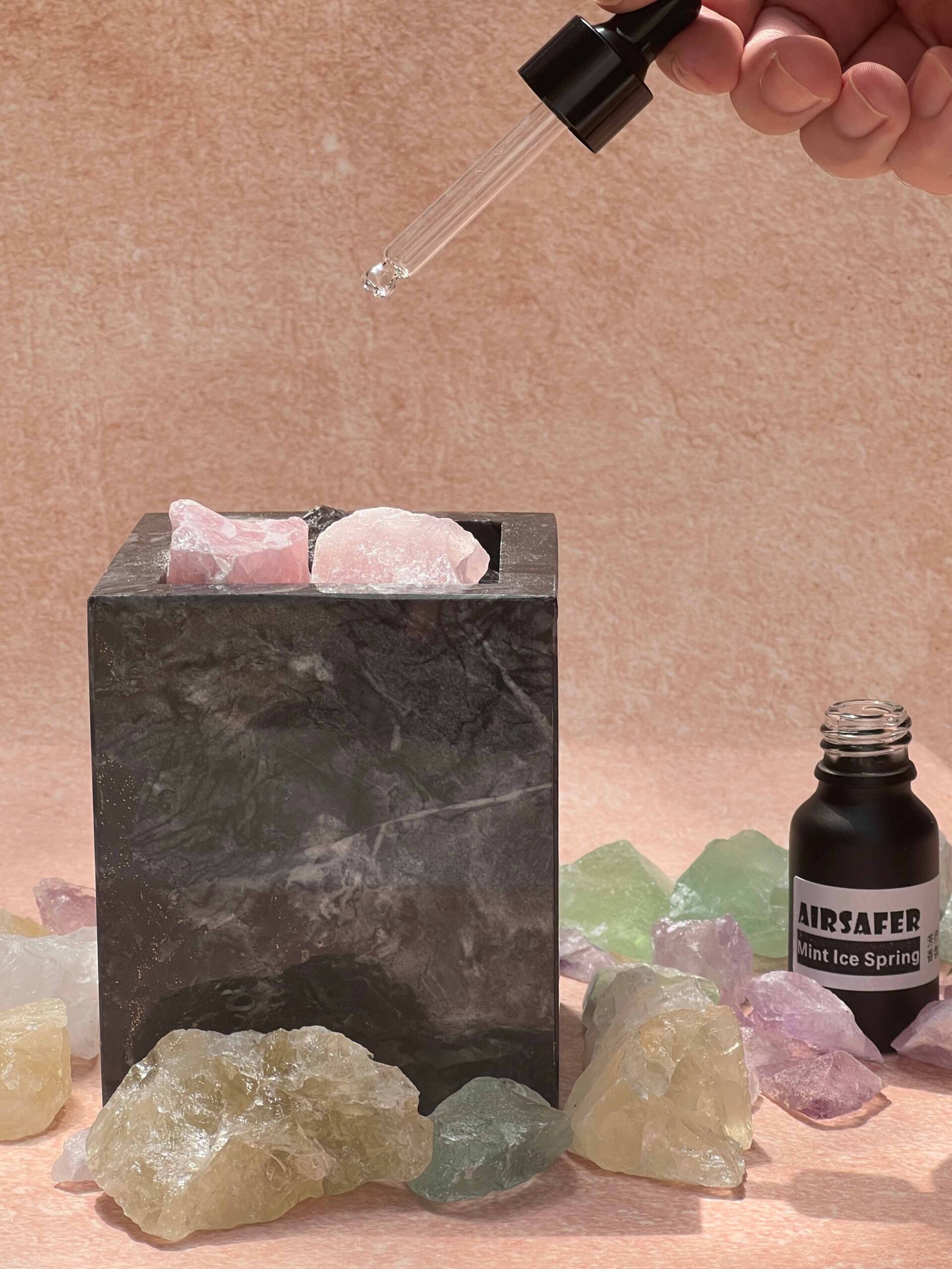  solid natural marble aromatherapy stone, emphasizing the raw material quality and unpolished aesthetic for AirSafer scenting solutions.