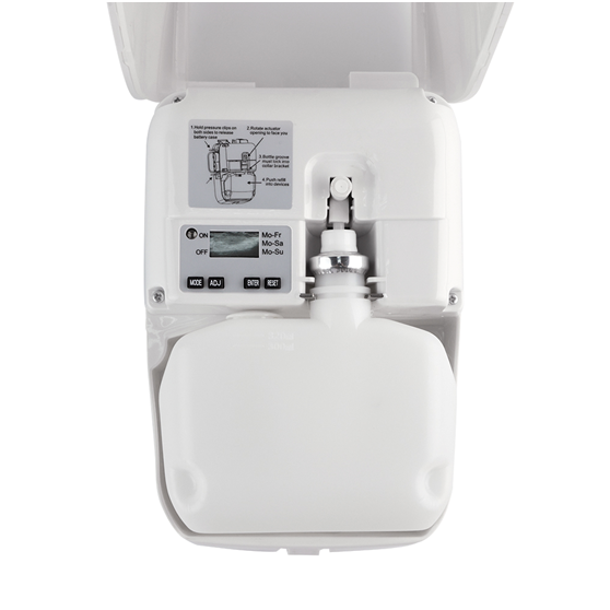 Wall-mounted ASF-002 digital aerosol dispenser with a durable, space-saving design for commercial use.