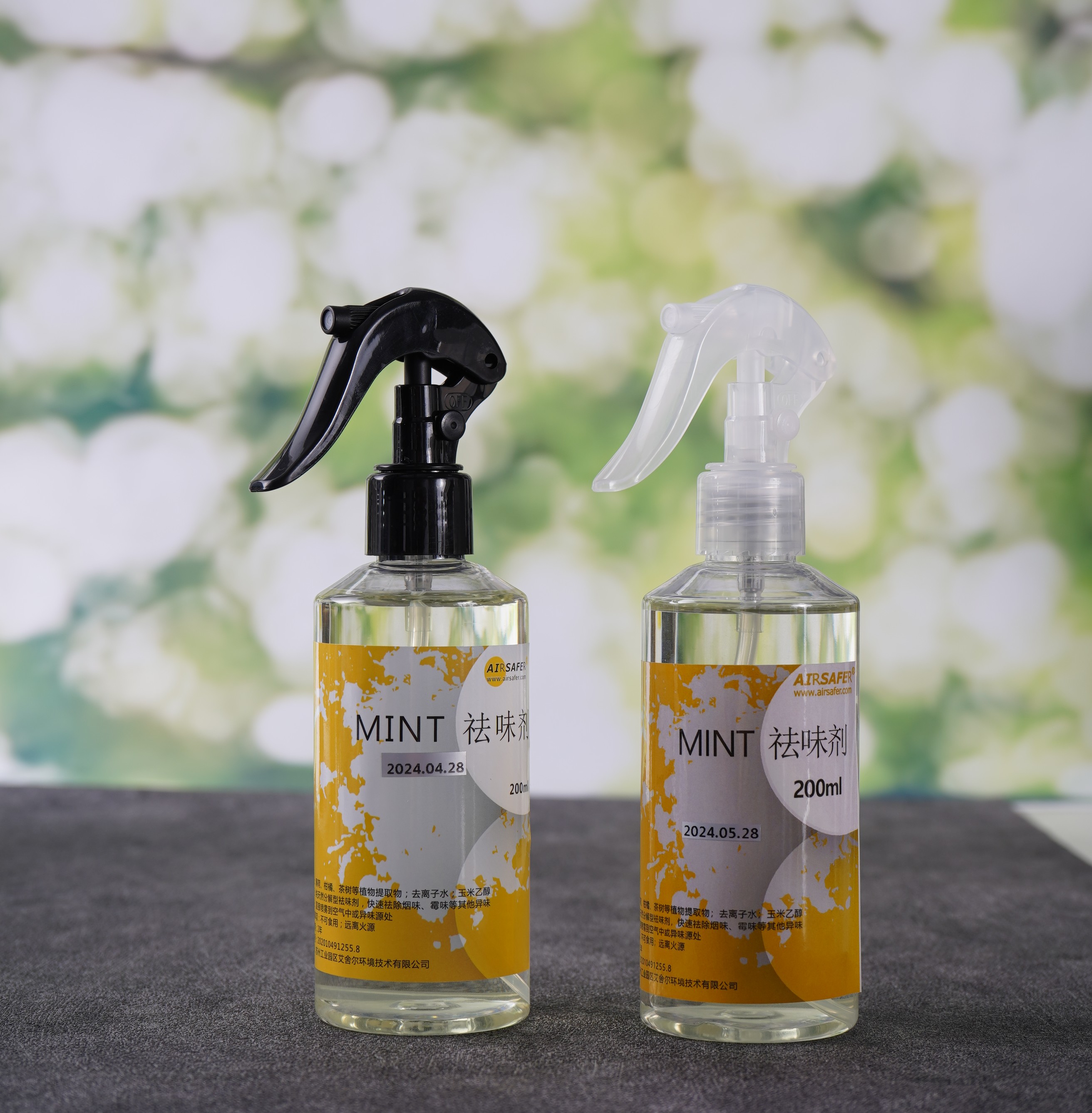 High-resolution product shot of AirSafer concentrated mint odor control solution,