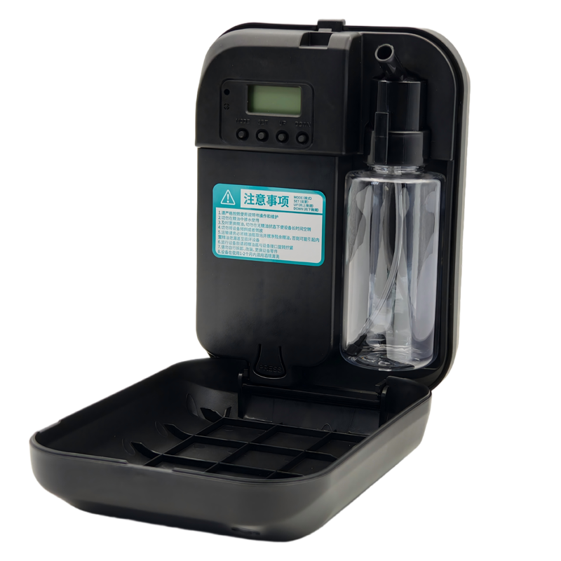 Alternate viewing angle of the ASF-504B scent machine highlighting its dual-power capability, supporting both battery operation and USB input for continuous scenting.