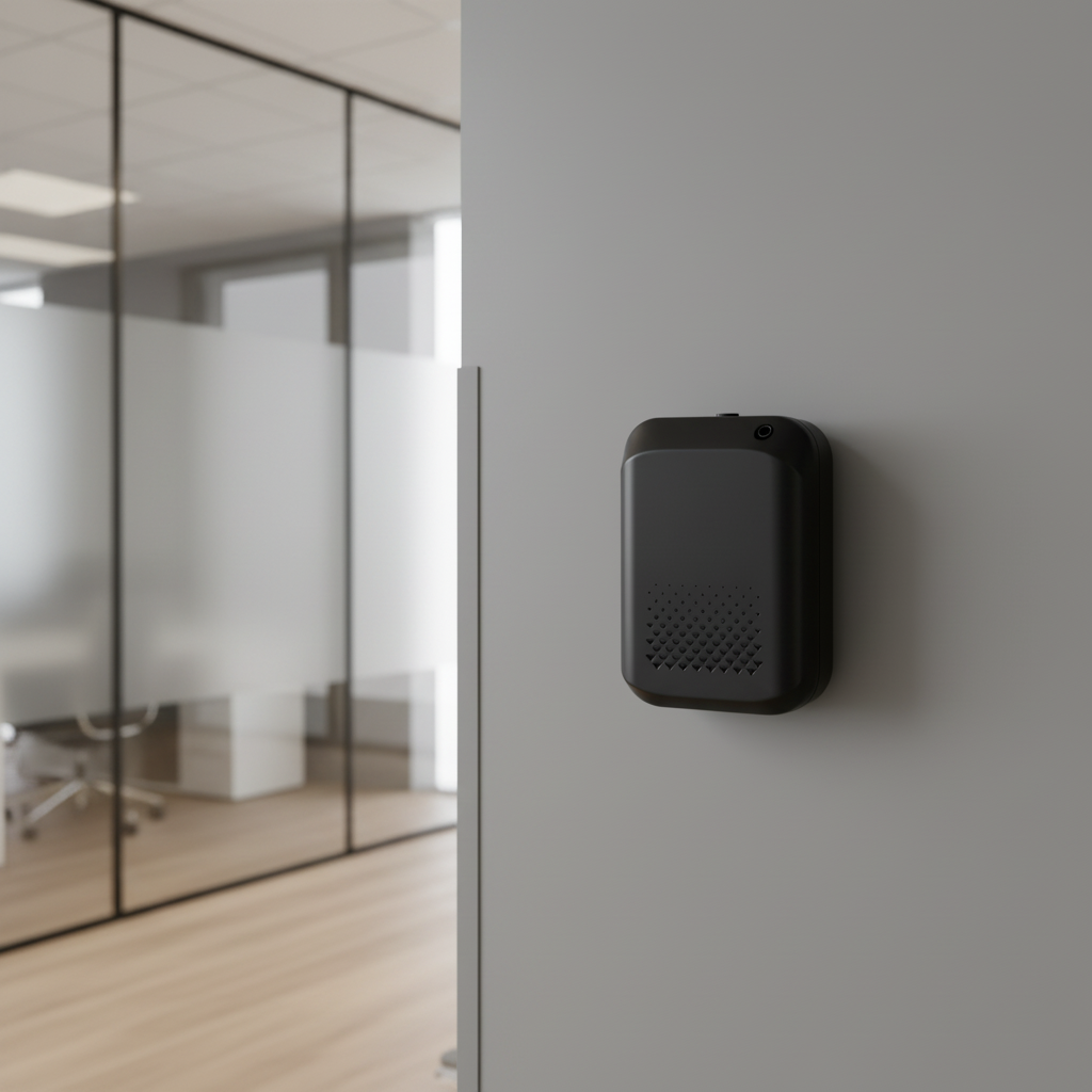 Distinct product angle of the ASF-504B wireless aroma diffuser, emphasizing its standalone, cable-free form factor for versatile commercial applications.