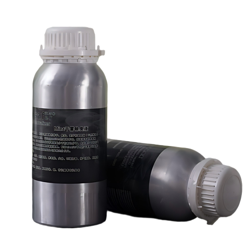 Alternate angle of the AirSafer dry mist deodorant liquid, chemically optimized for seamless integration with high-frequency atomization machines and HVAC scenting systems.