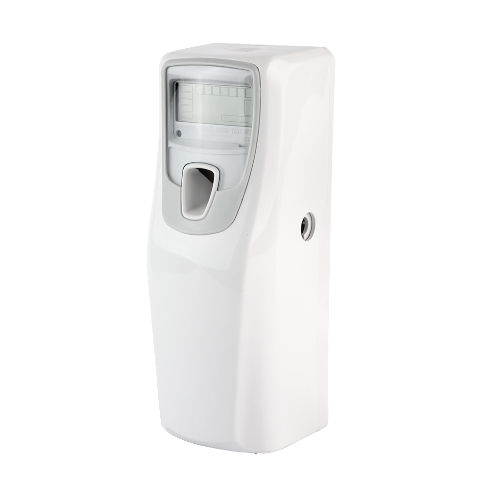ASF-001 digital automatic spray dispenser with LCD screen for precise timing and interval control.